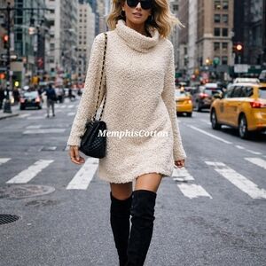 Umgee Cowl Neck Bouclé Sweater Dress - Medium